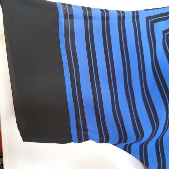 Vintage 80s Waisted Dress Sz 7/8 Blue Black Color Block Floral Rose Geometric - Picture 5 of 5